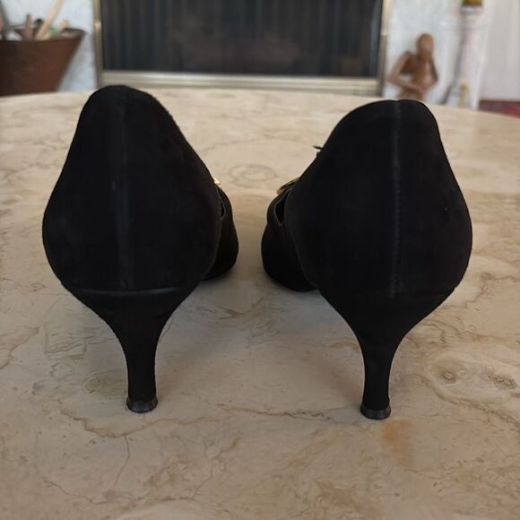 Hogl Suede Leather Kitten Heels Gold Tone Buckle 6-6.5 - Picture 6 of 13